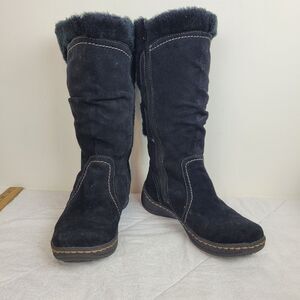 Baretraps Eventure black boots tall suede boho faux fur women's size 6 cozy warm